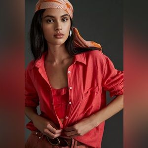 Anthropologie Maeve Linen Buttondown Shirt Size Small Petite